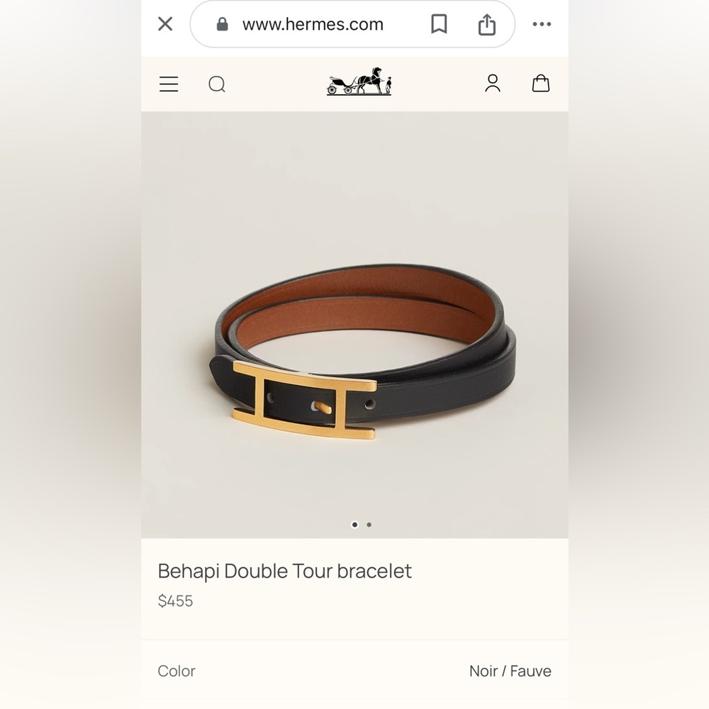 🧡HERMES Behapi Double Tour black leather belt bracelt with gold hardware - Picture 6 of 12